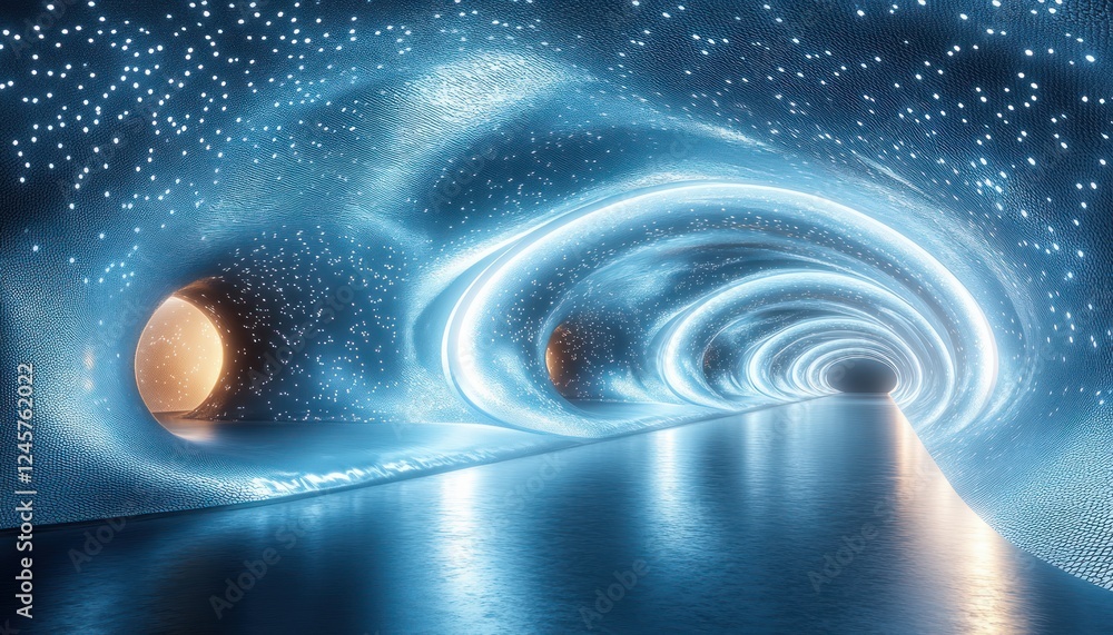 Poster futuristic metallic wave abstract with geometric patterns and soft ambient light