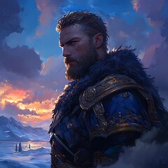 Fototapeta premium Majestic King in Frozen Landscape - Fantasy Portrait.