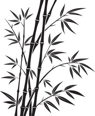 Black and White Bamboo Stalks in Stylized Ink Brush Art, Art & Illustration