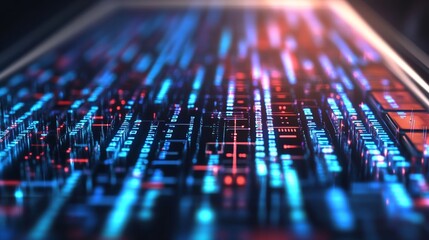 Obraz premium Abstract Digital Circuitry: Neon Glowing Lines and Data Streams