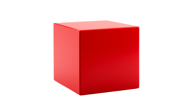 Vibrant Red Cube on a Transparent Background for Creative Design and Presentation Use