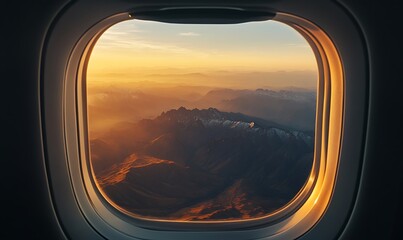 Golden Hour Mountain Vista from Airplane Window