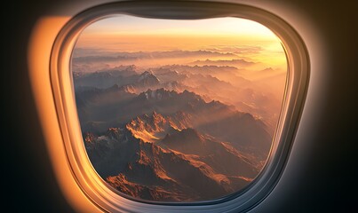 Golden Hour Aerial View from Airplane Window
