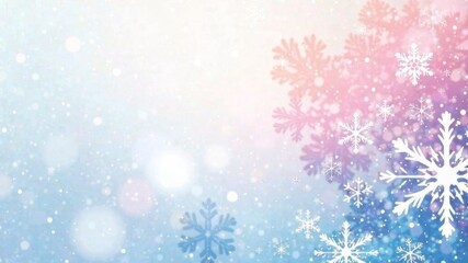 snowflakes of different shapes on an abstract background in blue and pink shades