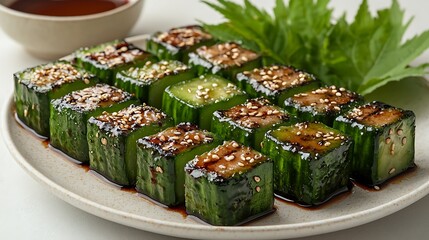 Grilled Cucumber Appetizer Sesame Seeds Glaze Recipe
