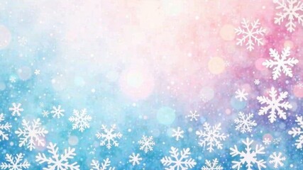 snowflakes of different shapes on an abstract background in blue and pink shades