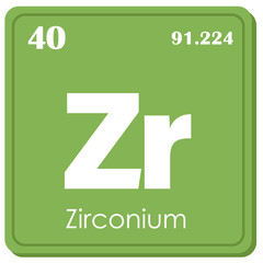 Fototapeta premium Zirconium Chemical Element Square Icon in Periodic Table Isolated on White Background 