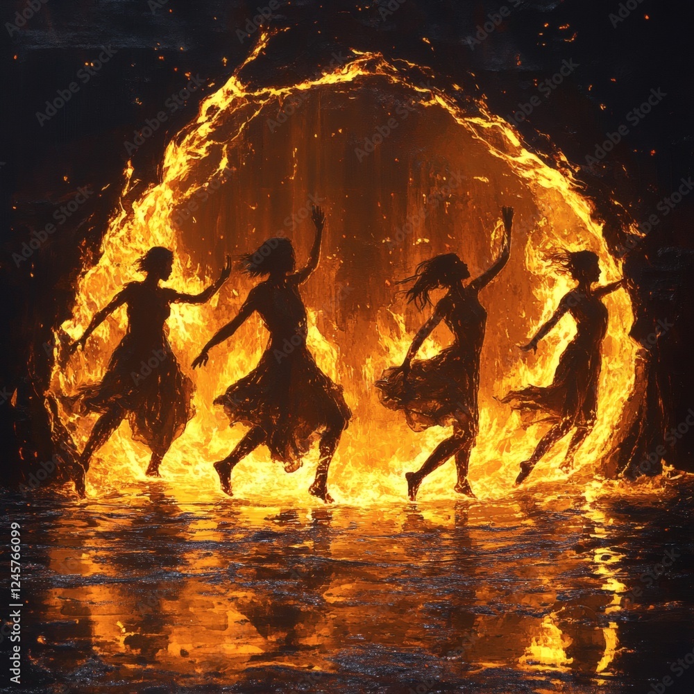Aufkleber hyperrealistic silhouettes of dancers emerging molten lava their forms warped and distorted the blac