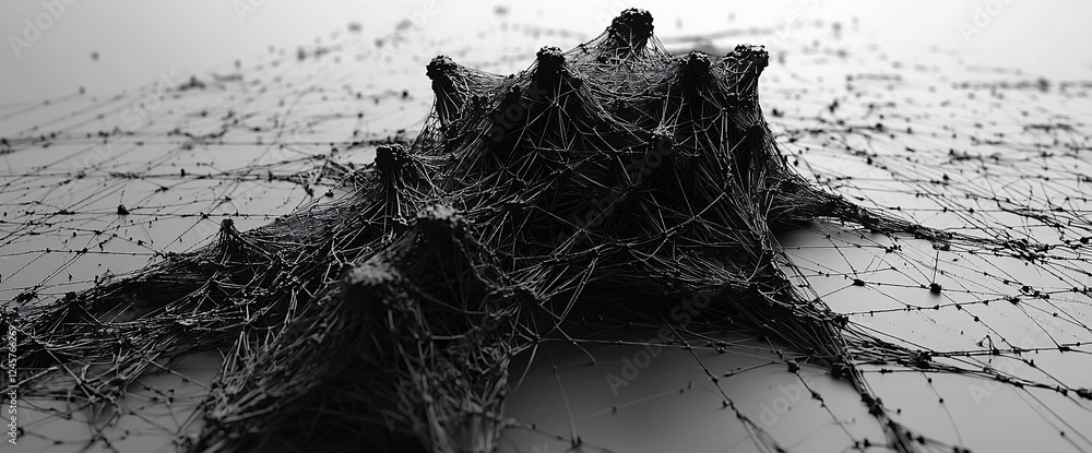 Aufkleber Dark web-like structure on grid surface. Abstract 3D render