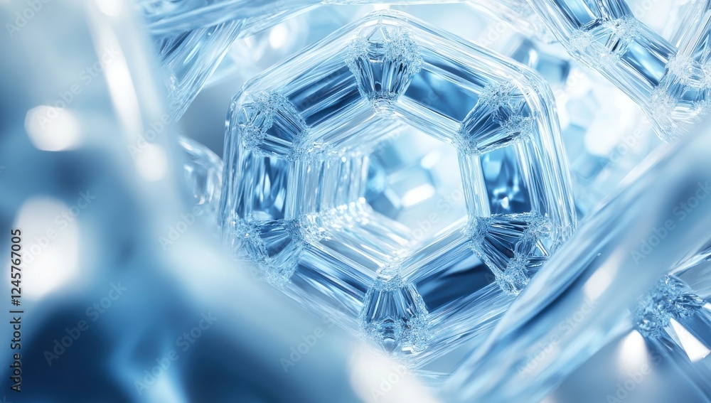 Poster Intricate Close-Up of Transparent Crystal Structure with Reflections and Light Play Creating a Stunning Visual Experience of Sharp Geometric Shapes