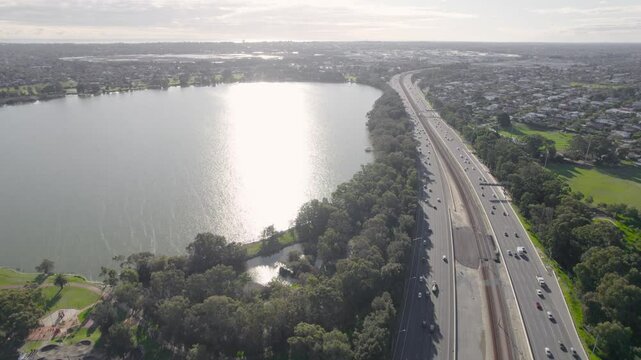 Lake Monger, Natural Freshwater Wetland near Perth City Center Next to the Highway - Aerial