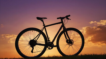 Obraz premium A bike is parked on the beach and the sky is orange and yellow