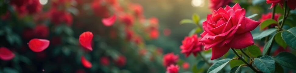 Obraz premium Velvety rose petals fall from a flowering vine, blossom, flowers, botany