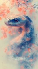 Serene snake emerges through blossoms in a tranquil natural setting during springtime