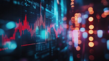 Naklejka premium market stock graph and index information with city light and electricity and energy facility industry and business background