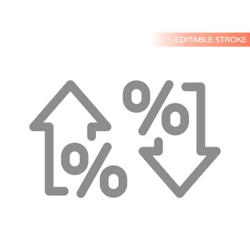 Percent arrows up and down icon set. Income and cost increase and decrease arrow icons.