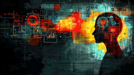 Abstract Digital Mind: Exploring the Future of Technology and Innovation through Vivid Visuals