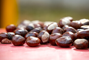 background of fresh chestnuts