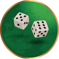 White isolated realistic dice for casino game vector icon. 