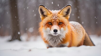 Obraz premium Curious Red Fox in Snow