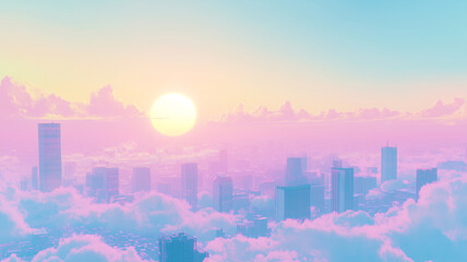 Fototapeta premium ユートピアの都市｜柔らかな光の近未来ビル群