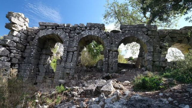 The ruins of the ancient city of Termessos. One of Turkey's most iconic archaeological sites. The gateway to the Temple of Artemis. Antalya province, Turkey country 