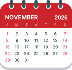 2026 calender-November