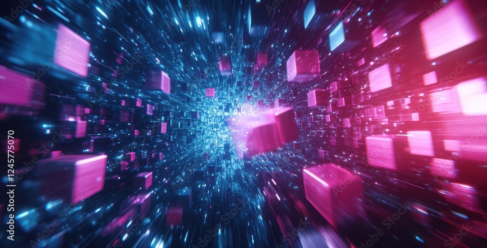 Aufkleber vibrant abstract digital space with floating cubes in a blue and pink color scheme representing tech