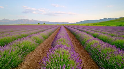 Fototapeta premium Serene Lavender Fields Under a Tranquil Sky
