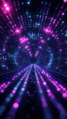 Fototapeta premium Vibrant Digital Tunnel of Light with Blue and Pink Particles Creating a Futuristic and Abstract Visual Experience in 3D Space