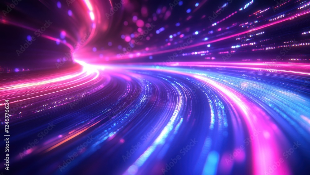 Poster vibrant neon light trails in motion creating a dynamic space background with swirling patterns and m