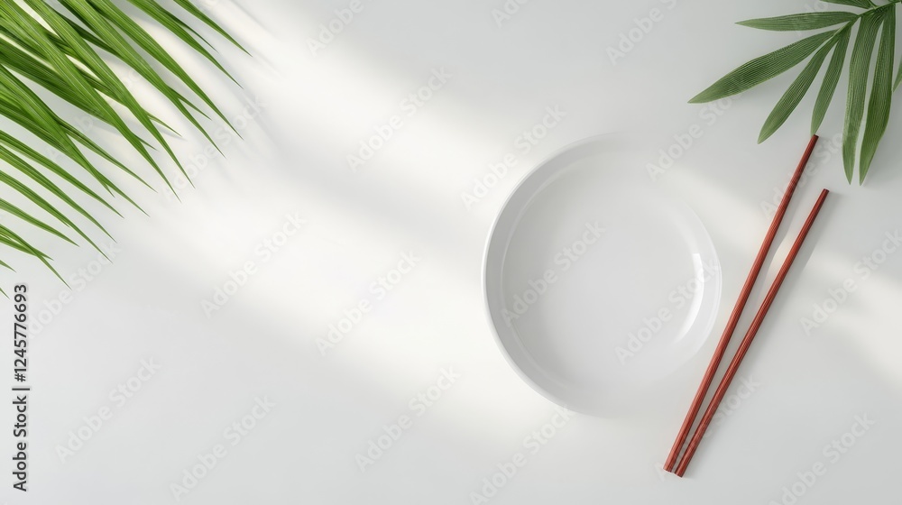 Poster minimalist empty bowl with chopsticks on table