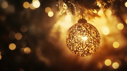 Ornate Ramadan Lantern with Mystical GlowDecorative Lantern with Candle and Bokeh Lights