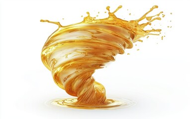 Glittering golden tornado of liquid shimmering paint, isolated on white