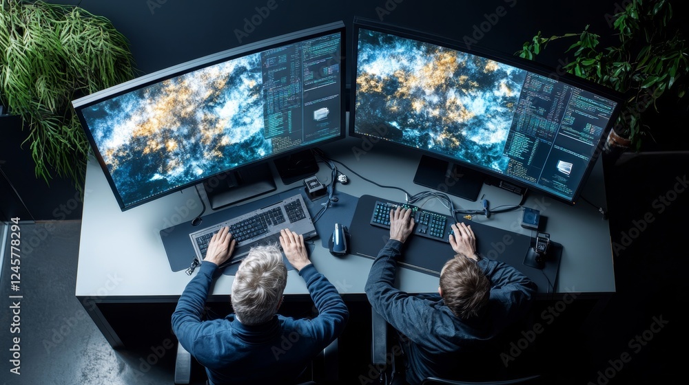 Poster engineers analyzing data for deep sea exploration