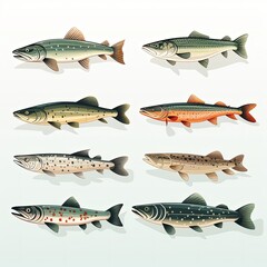 Minimalistic Digital Drawing of a Pike Fish on a White Background