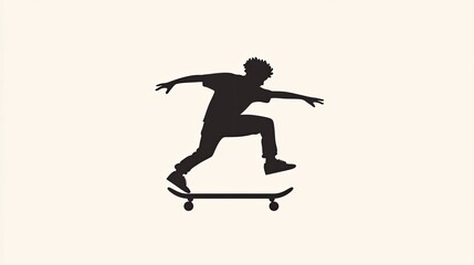 Silhouette of a skateboarder performing an ollie against a plain background, showcasing athleticism