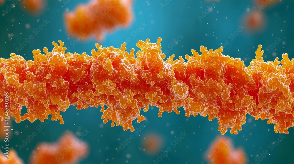 Poster microscopic view of a protein molecule: intricate 3d structure and detailed visualization of cellula