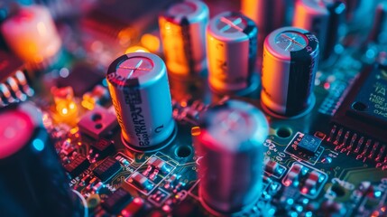 Amplifier circuit design with capacitors, transistors, resistors, and audio output on pcb