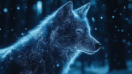 Crystalline Wolf in Winter Wonderland Abstract Digital Art.