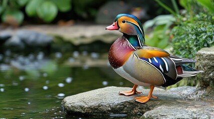 Mandarin duck pond garden nature wildlife