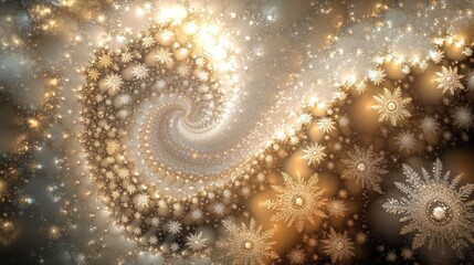 Fototapeta premium Abstract fractal spiral design with golden snowflakes.