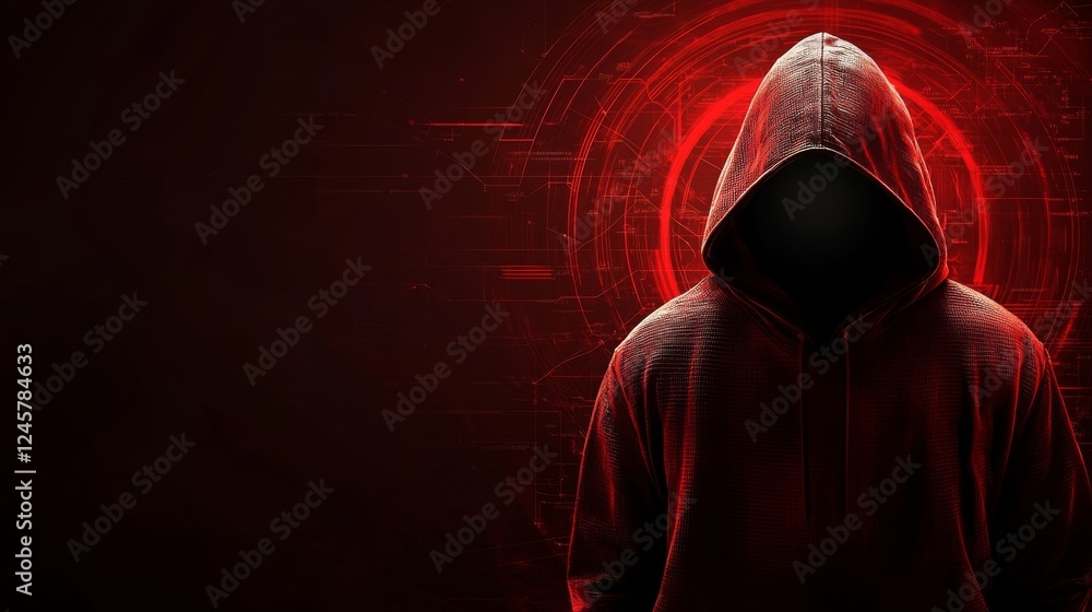 Poster anonymous hacker in the digital world: a red-toned enigma
