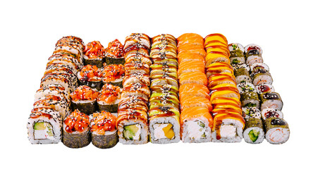 Assorted sushi rolls arranged beautifully for a delightful culinary experience at a local restaurant