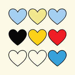 Colorful Heart Icons Set on Cream Background