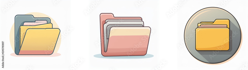 Poster three folder icons in different styles are displayed: pastel, pink and circular with shadow. these r