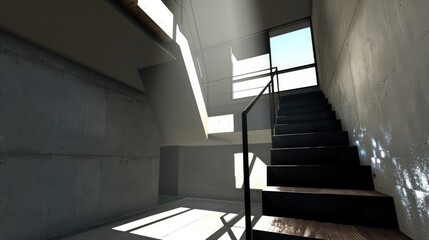 Obraz premium Sunlit Concrete Staircase: Modern Architectural Interior Design