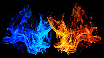 赤と青の炎が衝突するバトルイメージ背景	
