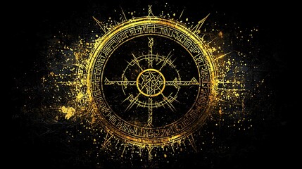 Obraz premium Golden Mystical Compass Rose on Black Grunge Background.