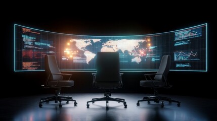 Naklejka premium Futuristic Boardroom with Holographic Displays